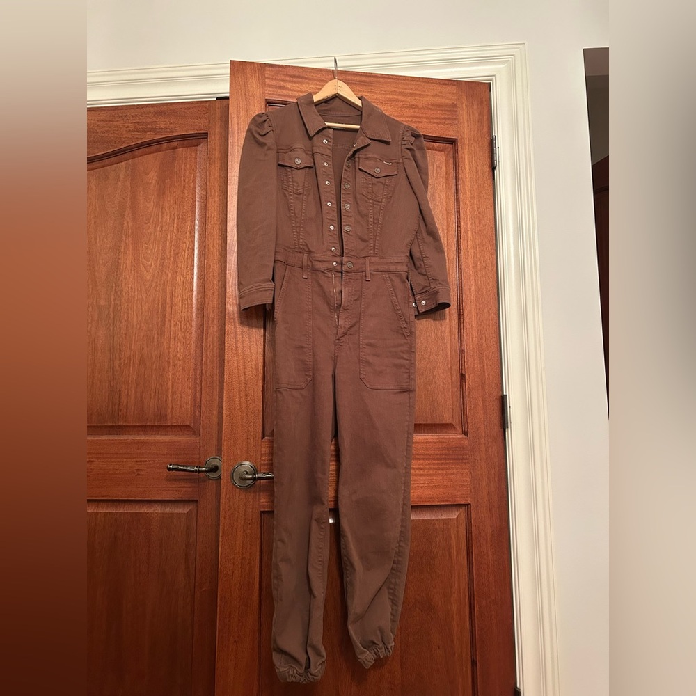 Mother - The Puffy Wrapper Jumpsuit in Dark Earth